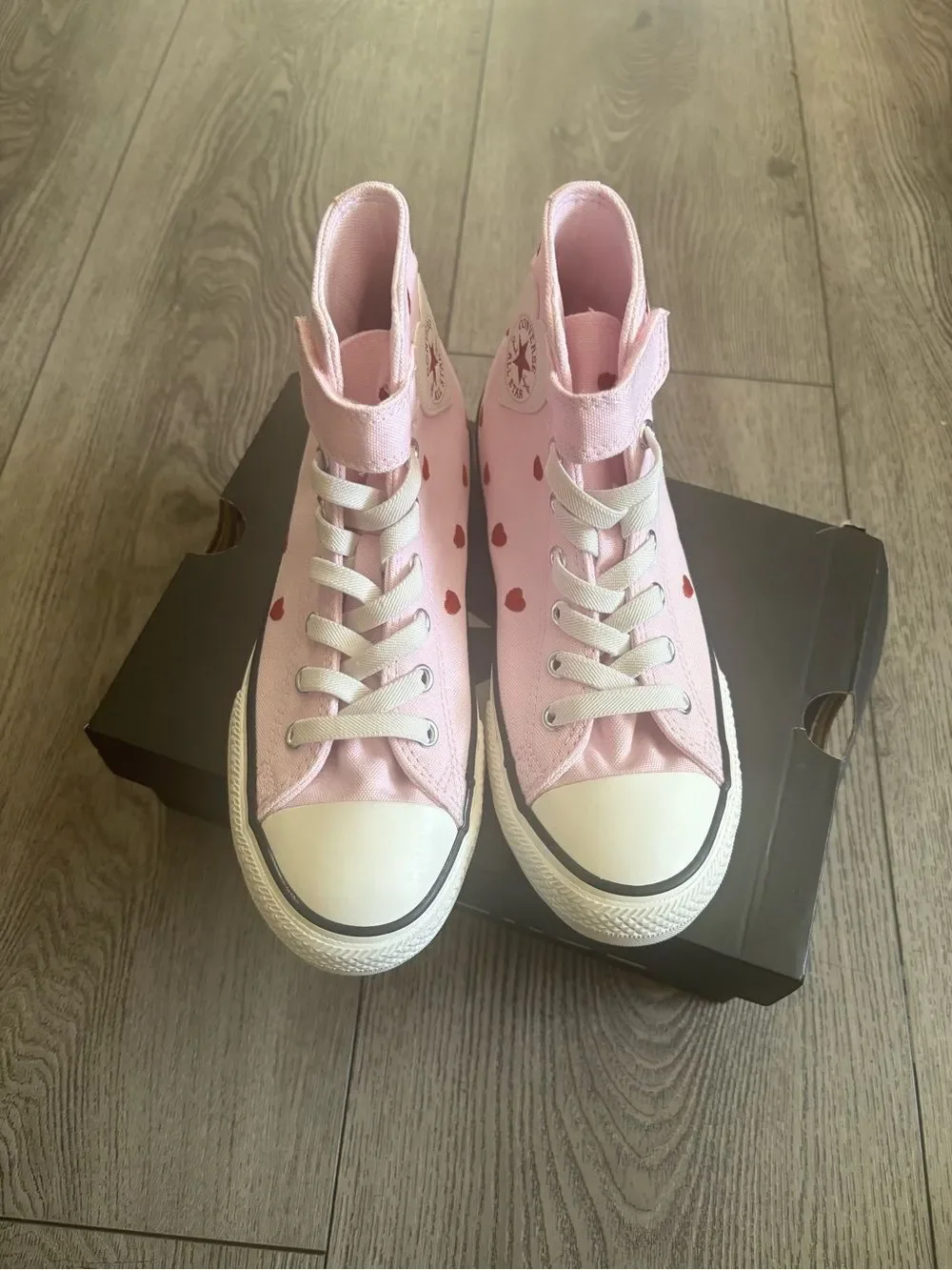 Converse Kids Pink High-Top Sneakers with Red Heart Accents